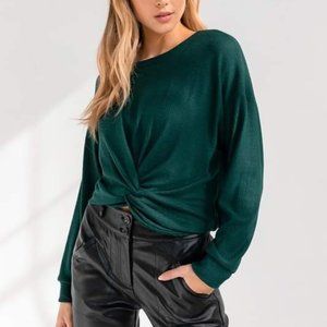 NWT Gilli Waffle Knit Twisted Long Sleeve Top Hunter Green sz 2XL